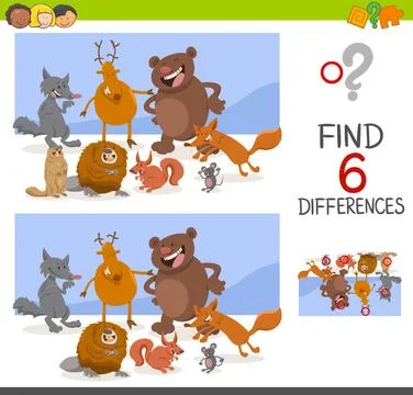 Game of differences with animals Cartoon Illustration of Finding the Diffe... 스톡 사진