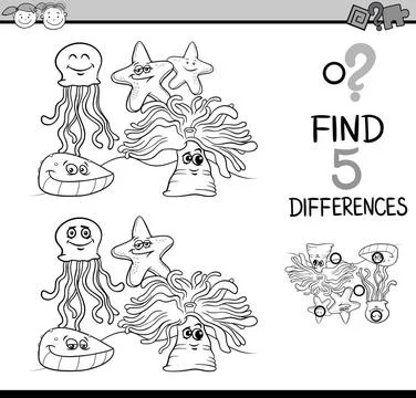 Game of differences coloring book Black and White Cartoon Illustration of ... Stock Photos