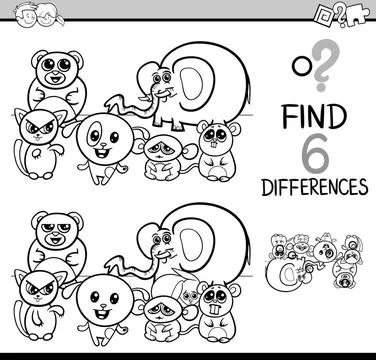 Game of differences coloring page Black and White Cartoon Illustration of ... Stock Photos