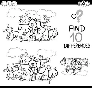 Game of differences with dogs Black and White Cartoon Illustration of Find... Stock Photos