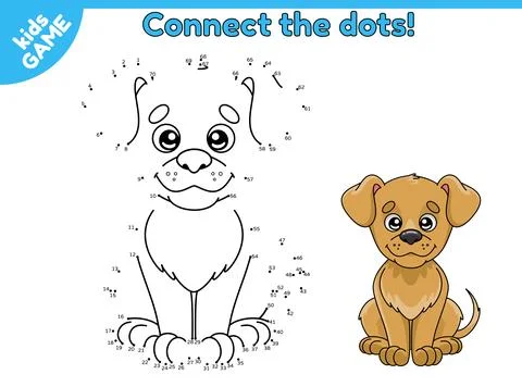 Game dot to dot cartoon cute dog Illustrazione stock
