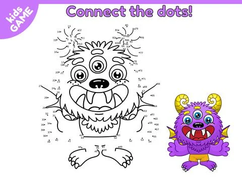 Game dot to dot cartoon monsters-5 Stock Illustration