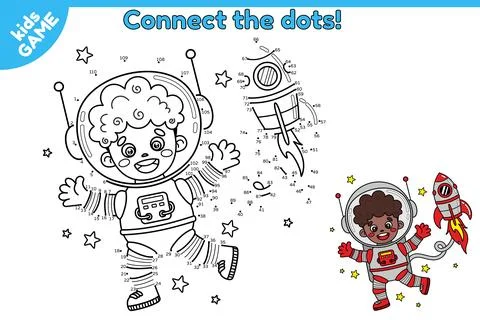 Game dot to dot draw astronaut african american Stock Illustration