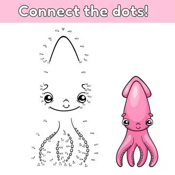 Game dot to dot squid Stock Illustration