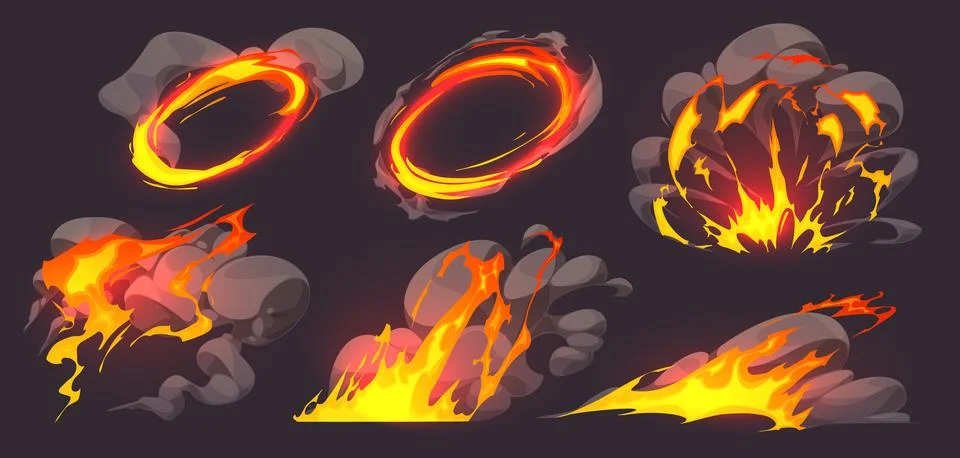 Game effect of fire, flame animation with smoke Stock Illustration