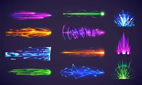 Game effects of magic beams, laser gun, blast Stockillustratie
