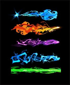 Game effects of magic light, laser beam, weapon shot, energy blast. Stock Illustration