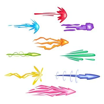 Game effects set showcasing colorful cartoon energy blasts 스톡 일러스트