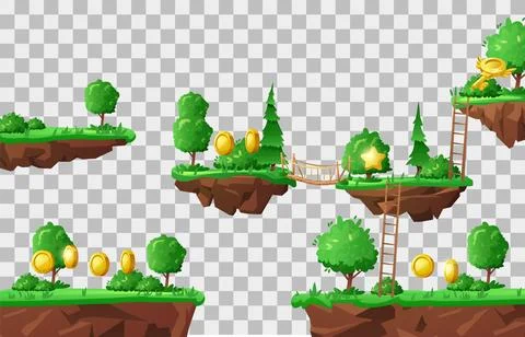 Game elements and level nature platforms, cartoon vector illustration Stock Illustration