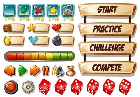 Game elements with dices and other icons Stock Illustration
