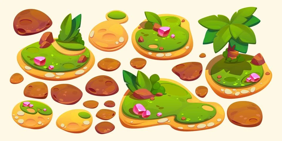 Game elements for level map ui design, environment Stock Illustration