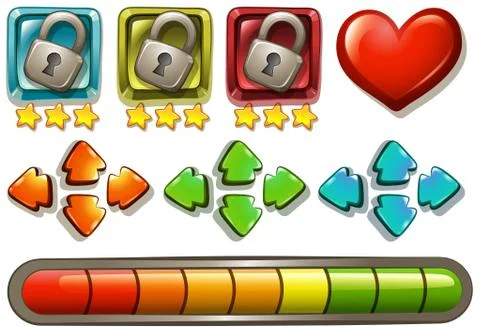 Game elements with locks and arrows Stock Illustration