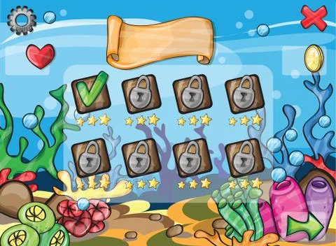 Game elements for underwater game theme Illustrazione stock