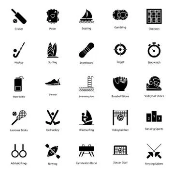 Game Equipment Solid Icons Pack Stock Illustration