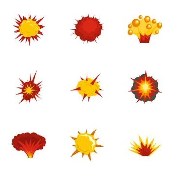 Game explosion icons set, flat style Stock Illustration
