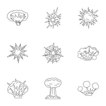 Game explosion icons set, outline style Stock Illustration