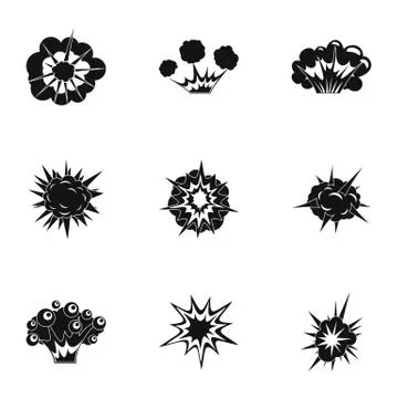 Game explosion icons set, simple style Illustrazione stock