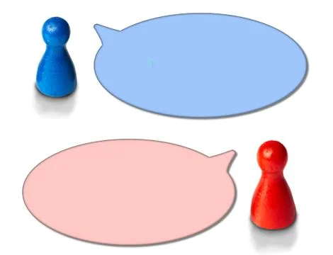 Game figures with round speech bubbles isolated on white background. Concept for Stock Photos