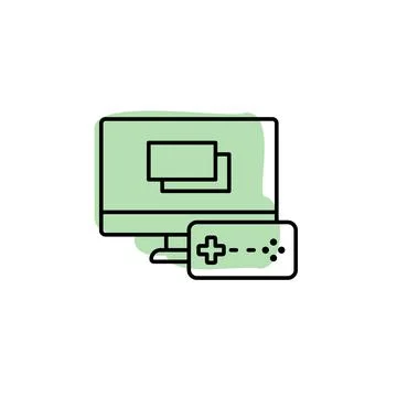 Game, files, computer, game controller with color shadow vector icon in espor Stock Illustration