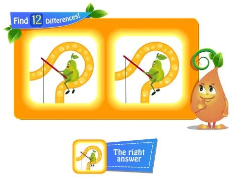 Game find  12 differences funny fruits Stock Illustration