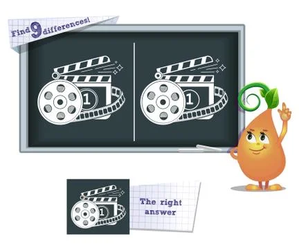 Game find 9 differences cinema Stock Illustration