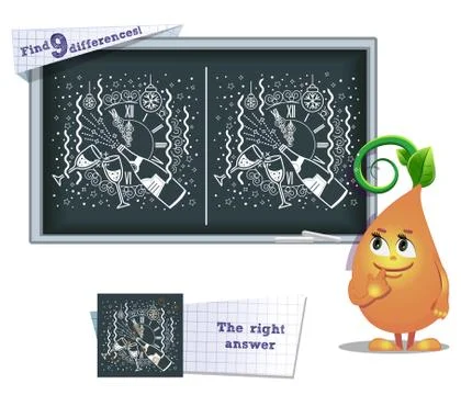 Game find 9 differences clock christmas Stock Illustration