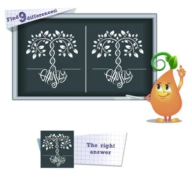 Game find 9 differences family tree Illustrazione stock