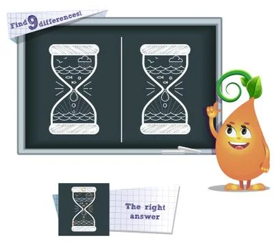 Game find 9 differences hourglass Stock Illustration