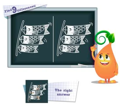 Game find 9 differences lanterns fish Stock Illustration