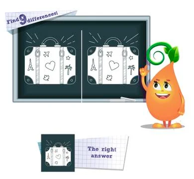 Game find 9 differences lanterns suitcase Stock Illustration