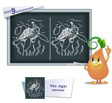 Game find 9 differences lanterns turtle Stock Illustration