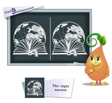 Game find 9 differences reading book Stock Illustration