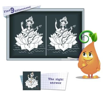 Game find 9 differences Saraswati Stock Illustration