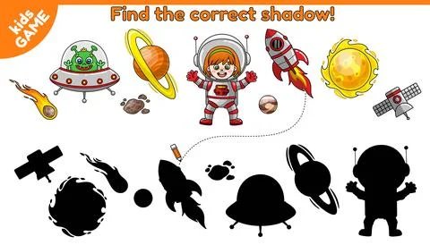 Game Find the correct shadow with astronaut girl Stock Illustration