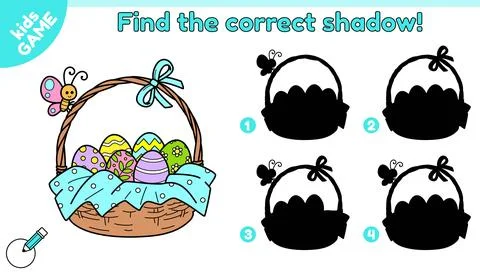 Game Find the correct shadow of basket with eggs Illustrazione stock