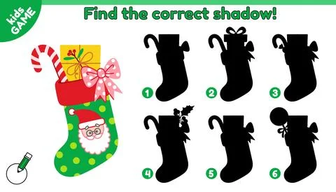 Game Find the correct shadow of the Christmas sock Stock Illustration