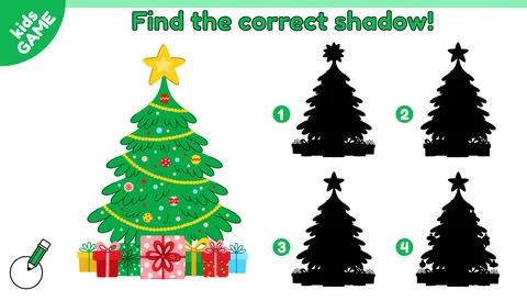 Game Find the correct shadow of Christmas tree Stock-Illustration