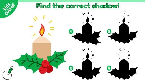 Game Find the correct shadow of Christmas candle Illustrazione stock
