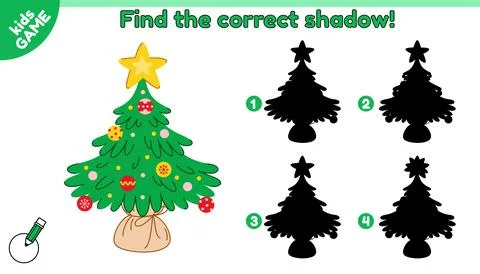 Game Find the correct shadow of Christmas tree Stock-Illustration