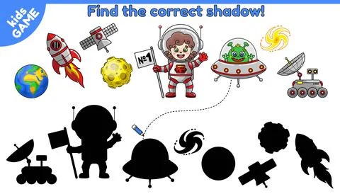 Game Find the correct shadow with cosmonaut girl Stock Illustration