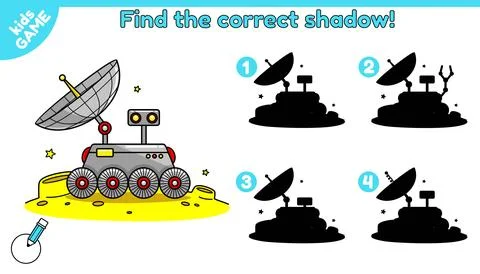 Game Find the correct shadow lunar rover on moon Stock Illustration
