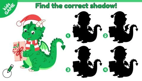 Game Find the correct shadow of New Year dragon Illustrazione stock
