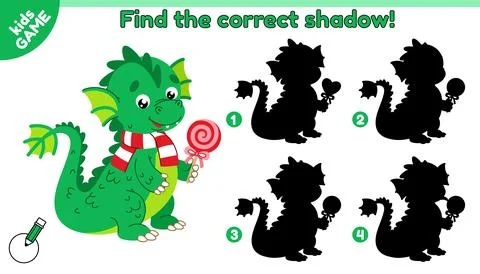 Game Find the correct shadow of New Year dragon Stock Illustration