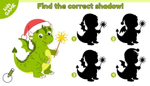 Game Find the correct shadow of New Year dragon Stock-Illustration