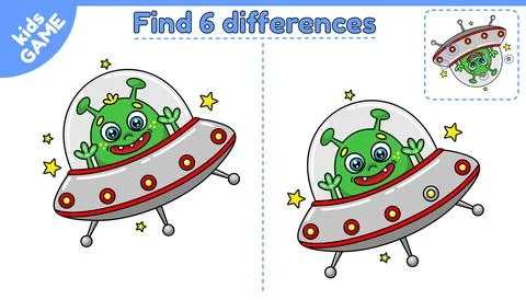 Game Find differences with alien in flying saucer Stock Illustration