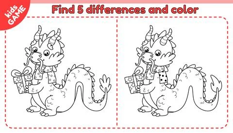 Game Find differences and color dragon in scarf Stock Illustration