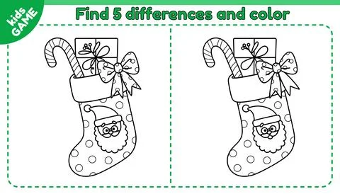 Game find differences and color Christmas stocking Stock Illustration