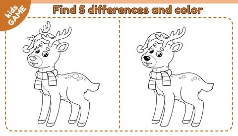 Game Find differences and color Christmas deer Stock-Illustration
