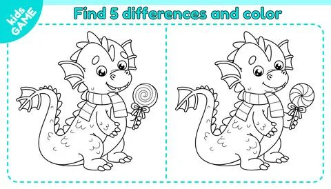 Game Find differences and color holiday dragon Stock-Illustration