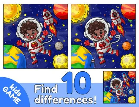 Game Find differences with astronaut african boy Stock Illustration